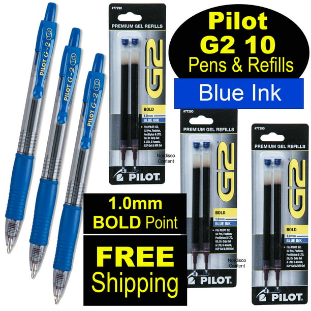 12 Pens Pack Pilot G-2 0.5mm Gel Ink Roller ball pen only refill Blue